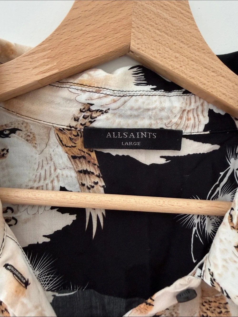 All Saints Black and Cream Crane Tie-Front Button-Up Shirt